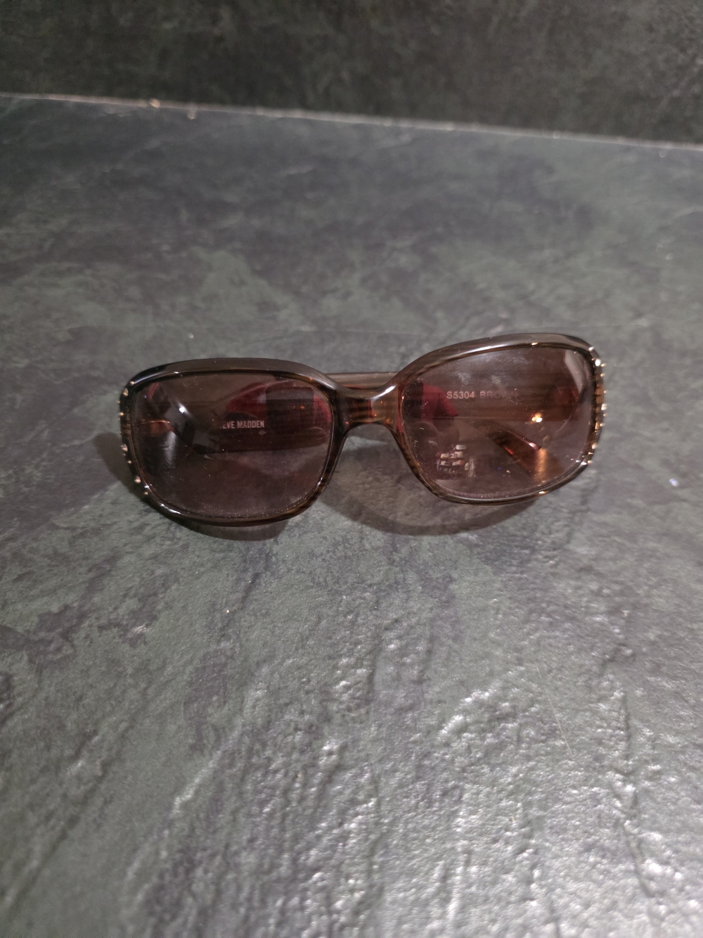 Steve Madden S5304 Brown Rectangular Sunglasses Women's Rhinestone Accents Y2K